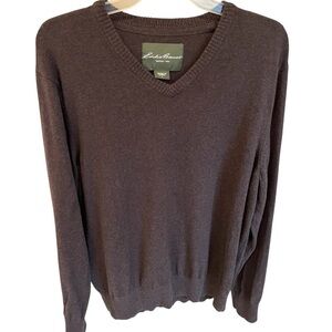 Eddie Bauer cotton cashmere blend Men's Brown V Neck Sweater size large